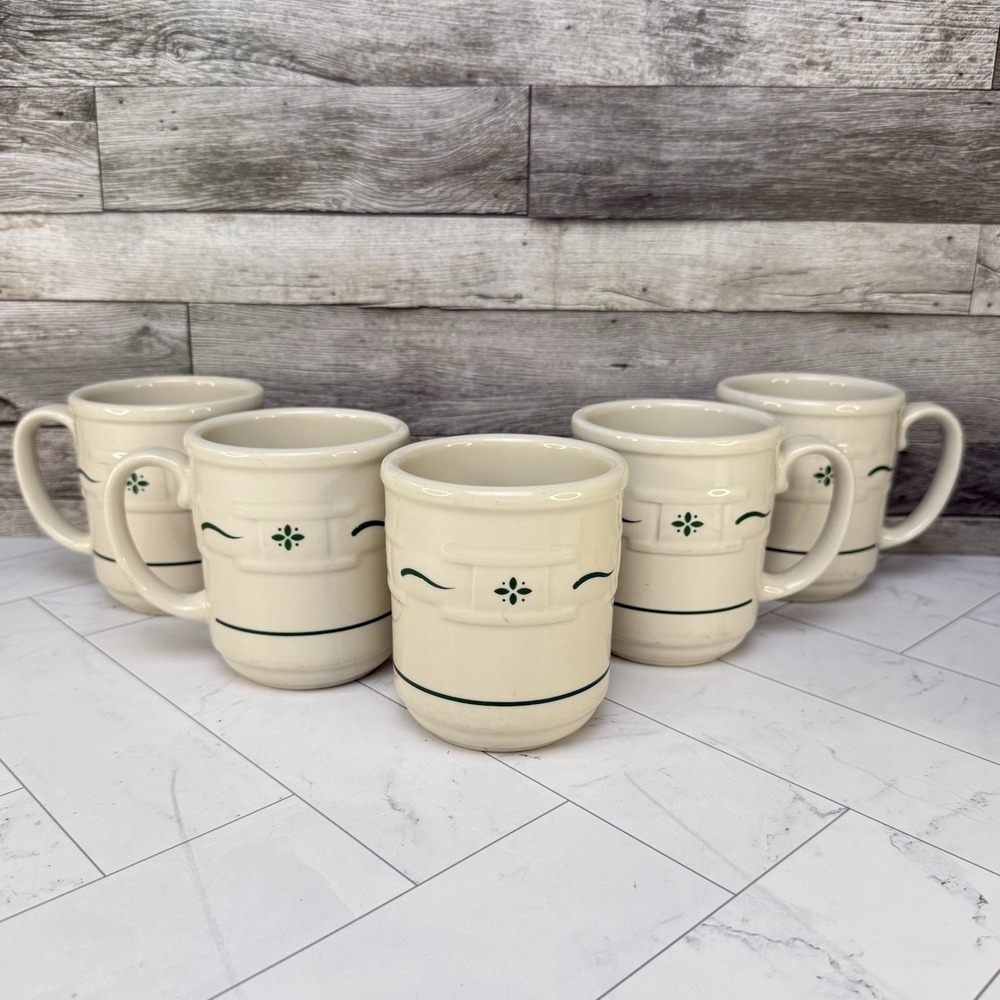 Longaberger Coffee Mugs Woven Traditions Heritage Green - Set Of 5 Pottery